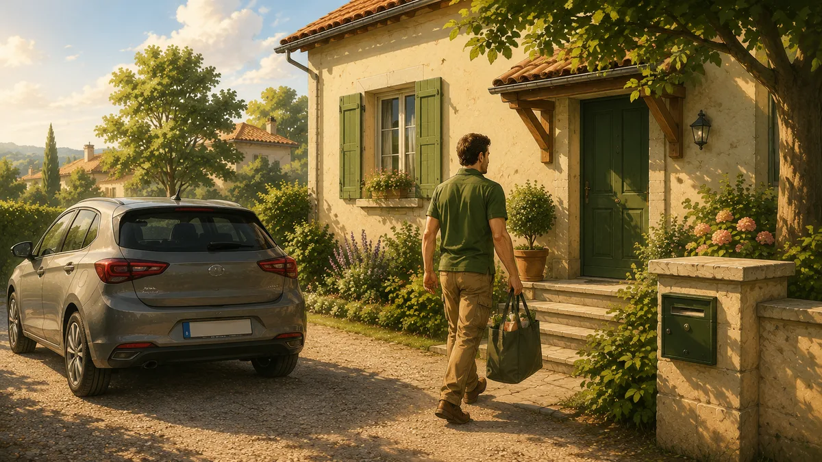 Quercy Assistance worker arriving by car at a home.