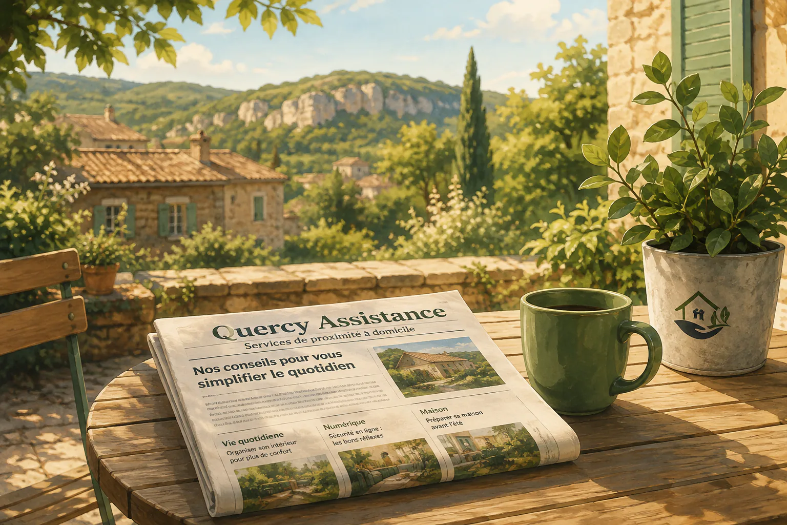 Newspaper on an outdoor table in the Quercy countryside