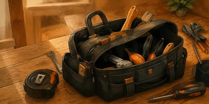 A tool bag and tools ready for small jobs around the home.