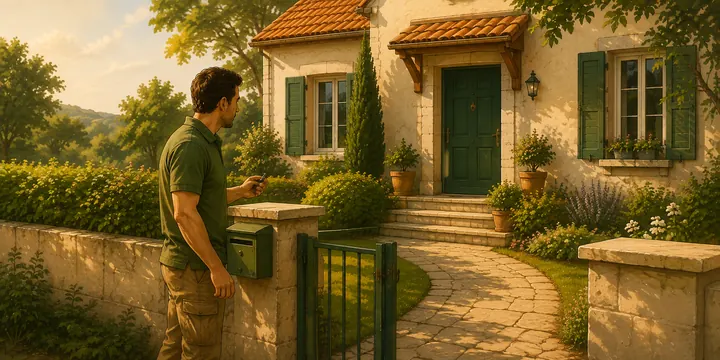 A worker carrying out a check outside a home.