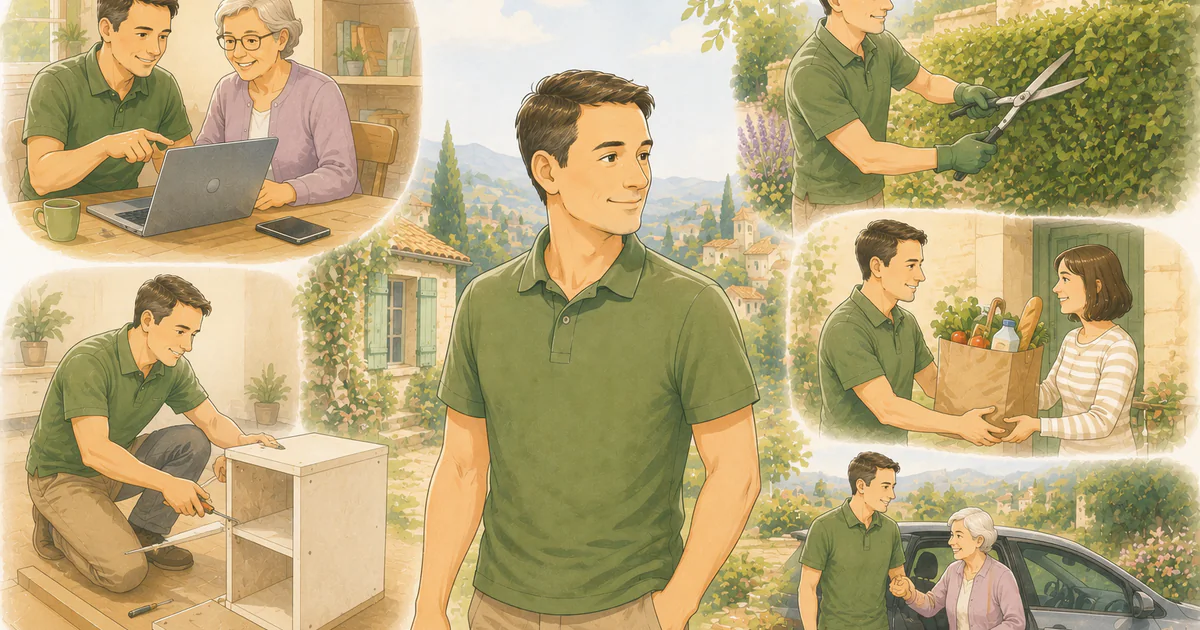 Illustrated montage of the different local services offered by Quercy Assistance